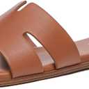Rihero Women's Dressy Flat Sandals Comfortable Slip On Leather Slide Sandals (8, Brown)