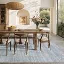 Nakagishi 7x9 Area Rugs Living Room: Washable Large Vintage Rug Neutral Non-Slip Soft Stain Resistant Indoor Carpet for Bedroom Nursery Dining Room Office Playroom - Blue