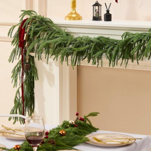 Faux Norfolk Pine Christmas Garland Real Touch Greenery Artificial Cedar Christmas Garland for Fireplace Mantel, Staircase, Door Frame, Holiday Indoor Winter Dcor (6FT-1Pack) : Home & Kitchen