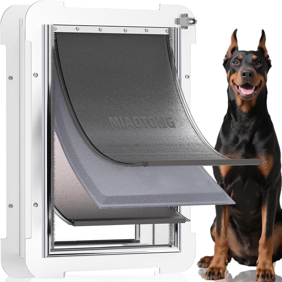 3-Flap Never Rust Extra Large Dog Door for Doors with Sliding Lock Panel, Steel Frame and Telescoping Tunnel Pet Door, Extreme Weather Durable Doggy Door Pets Up to 220 Lb, XLarge for Door