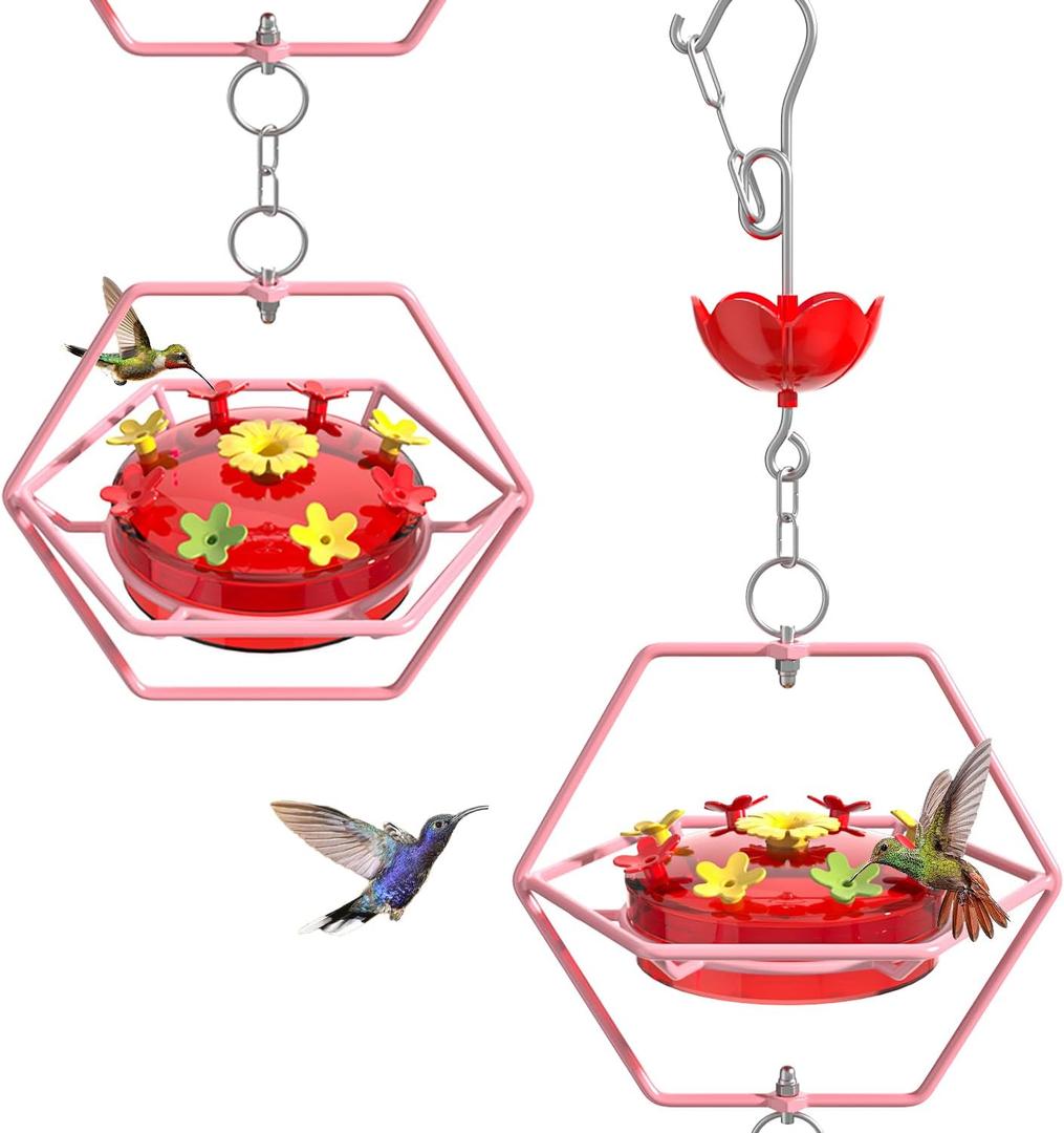 2 Pack Wide-Mouth Hummingbird Feeders with Built-in Ant Moat, Outdoors Hanging Nectar Bird Feeder Easy-Refill Top, Decorative Feeder for Garden & Patio