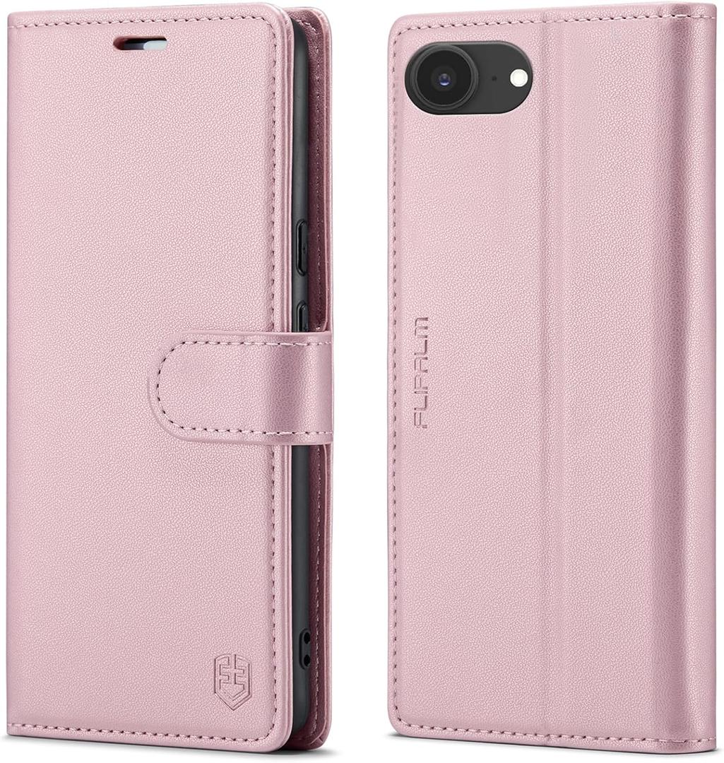 Wallet Case for iPhone 16e, RFID Blocking Credit Card Holder, PU Leather Folio Flip Kickstand Protective Shockproof Cover for Apple 16e (Pink)