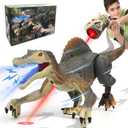 Upgraded Dinosaur Toys for Kids 3-5-7 Years Old, Remote Control Spinosaurus Toys with Indicator Light Chasing&Spray& Roar, Realistic RC Walking Dinosaur Robot Gifts Stocking Stuffers for Kids Boys (Gray)