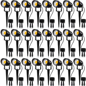 SUNVIE 24 Pack Low Voltage Landscape Lights LED 12W Landscape Lighting with connectors AC/DC 12V-24V Outdoor Spotlight IP65 Waterproof Tree Flag Lights Warm White Spotlights for Yard Garden Pathway