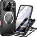 Lanhiem Magnetic for iPhone 17 Pro Case, IP68 Waterproof Dustproof Case, [Compatible with Magsafe] [Built-in Screen Protector] Full Body Heavy Duty Rugged Phone Cover 6.3 inch, Black/Clear