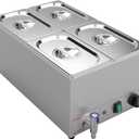 Valgus Commercial Stainless Steel 4 Sections Bain Marie Food Warmer 16 Qt Buffet Server with Lid and Tap for Home, Catering, Restaurants