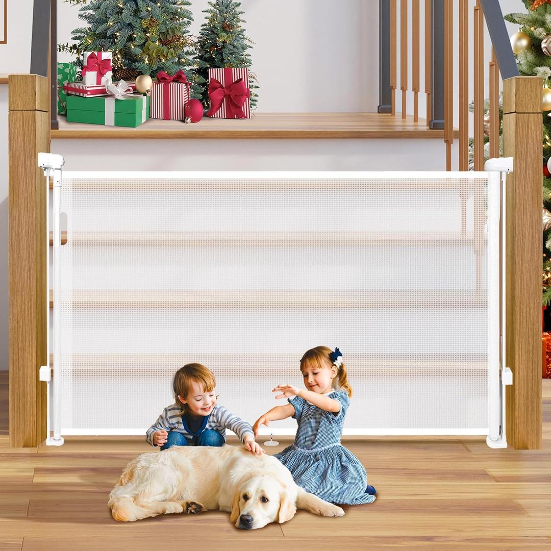 Retractable Baby Gates for Stairs, 78" Extra Wide Retractable Dog Gate with Support Rods for The House, 42" Extra Tall Baby Safety Gates Pet Gate for Doorways, Hallways, Indoor, Outdoor