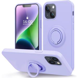 MOCCA Compatible with iPhone 14 Plus Phone Case with Ring Stand | Super Soft Microfiber Lining | Full-Body Anti-Scratch Liquid Silicone Case for iPhone 14 Plus Women Girls 6.7inch - Light Purple