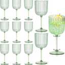 12 PCS Plastic Ribbed Glasses 11oz Green Detachable Goblet Unbreakable Vintage Ripple Water Goblets Cocktail Drinking Cups for Parties Weddings Poolside Outdoors