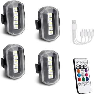 1797 Upgraded 5-LED Wireless Strobe Lights with Remote, RGB Exterior & Interior Ambient Lighting, 8 Colors & 5 Modes, USB-C Rechargeable, 4 PCS Waterproof Mini Lights for Car, Truck, Bike, Motorcycle