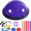 Honoson Half Ball Trainer Yoga Ball with Resistant Band Foot Pump Set, Half Exercise with Fitness Elastic Belt Hedgehog Balance Pods for Core Stability Full Body Workout Gym (23.2 Inch, Purple)