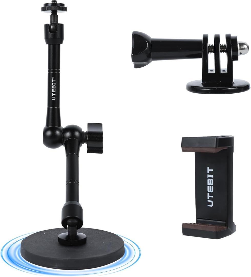 UTEBIT Magnetic Camera Mount 88mm Strong Magnetic Base with 11 inch Magic Arm, Action Camera Mount Adapter and Phone Holder Compatible with GoPro Hero 13/12, Insta 360, DJI OSMO Action 4/3, AKASO