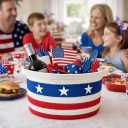 Patriotic Storage Basket for 4th of July, Woven Shelf Toy Basket, Cotton Rope Storage Bin with Handles, Rope Baskets for Gifts, Foldable Organizer for Blankets, Toys, Clothes, Home Decor Basket