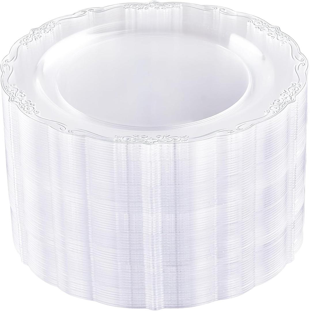 DaYammi 60PCS Clear Plastic Plates, Heavy Duty Clear Disposable Plates Premium 10inch Dinner Plates Hard Plastic Plates Disposable for Party Wedding Bridal Shower