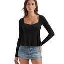 OMKAGI Cute Peplum Babydoll Tops for Women Going Out Double Layer Long Sleeve Shirts(S,435-Black) (Black, S)