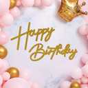 Babenest Gold Felt Happy Birthday Sign - Reusable Strong Adhesion Banner for Backdrop, Balloon Arch Decor, Party Supplies Reception Party Baby Shower Decorations