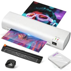 9 Inch Portable Laminator Machine with Anti-Jam Tech, All-in-One A4 Thermal Laminator w/Trimmer & Corner Rounder for Home, Office, School, Business, 40 Sheets IncludedMatte White