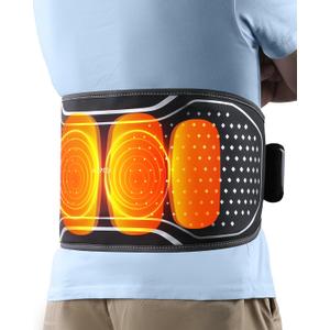 Cordless Heating Pad with Massager for Lower Back Pain Relief, Heated Waist Belt Wrap, Back Brace Lumbar Support with Heat Vibration 3 Levels Adjustable, Touchscreen, Gifts for Dad, Mom