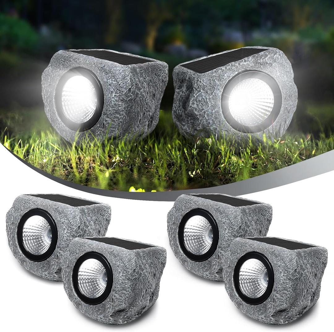 Solar Rock Lights Outdoor 4 Pack, Bright Solar Spotlights Outdoor Waterproof, Wireless LED Rock Lights, Auto On/Off Landscape Spotlights Walkway Solar Lights for Outside Yard Patio Pathway Flowerbed