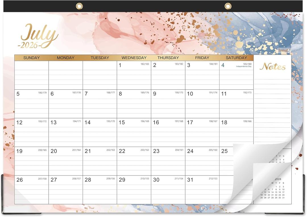 Desk Calendar 2026-2027 - Calendar 2026-2027 from July 2026 - December 2027, 17" x 12", Calendar Wall/Desk 18 Month with Protector Corner, Large Blocks