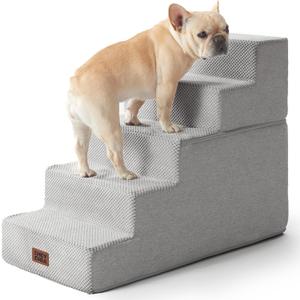 EHEYCIGA Dog Stairs for High Bed 22.5" H, 5-Step Dog Steps for Bed, Pet Steps for Small Dogs and Cats, Non-Slip Balanced Pet Ramp Indoor, Light Grey