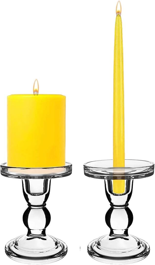 CYS EXCEL 2 PCS Glass Candle Holders for Pillar & Taper Candle Wedding Centerpieces Candlestick Holders