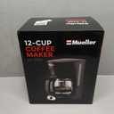 Mueller 12-Cup Drip Coffee Maker - Borosilicate Carafe, Auto-Off, Reusable Filter, Anti-Drip, Keep-Warm Function, Clear Water Level Window Coffee Machine, Kitchen Essentials & Accessories (Black)