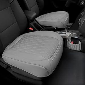 2 Pack PU Leather Front Car Seat Cover Bottom Car Seat, Anti-Slip and Full Wrap Driver Car Seat Protectors with Storage Pocket, Luxury Waterproof Bottom Auto Seat Cushion Pad for Most Vehicles(Gray)