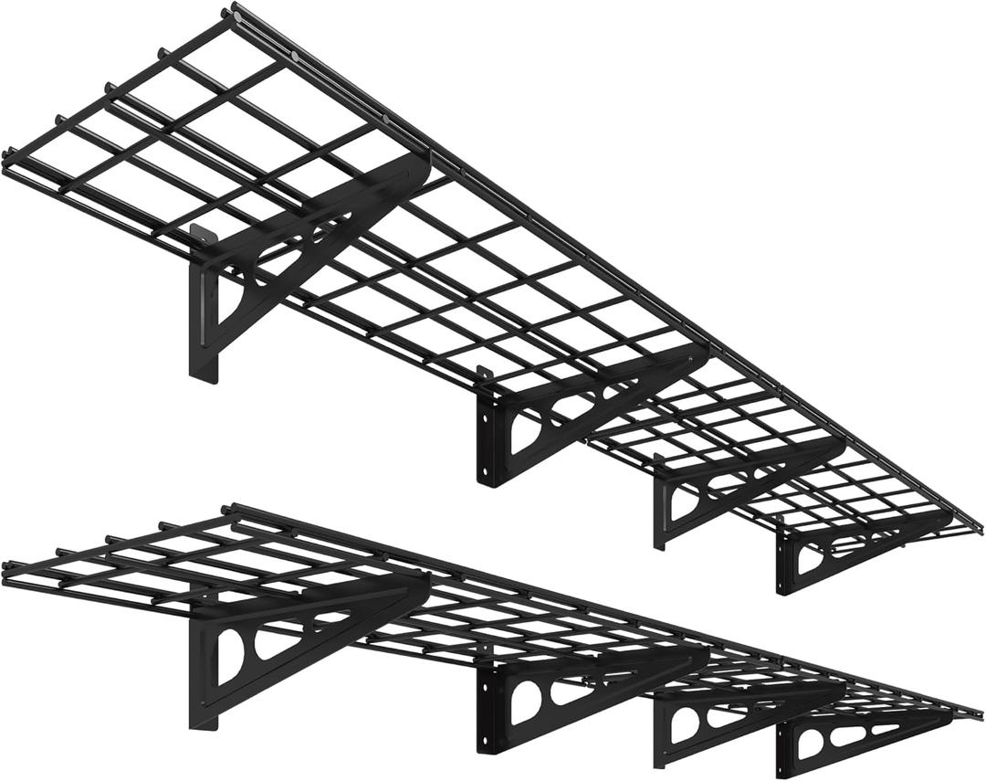 FLEXIMOUNTS 12-inch-by-72-inch Wall Shelf Garage Storage Rack Wall Mounted Floating Shelves,1x6ft ,Black, 2-Pack