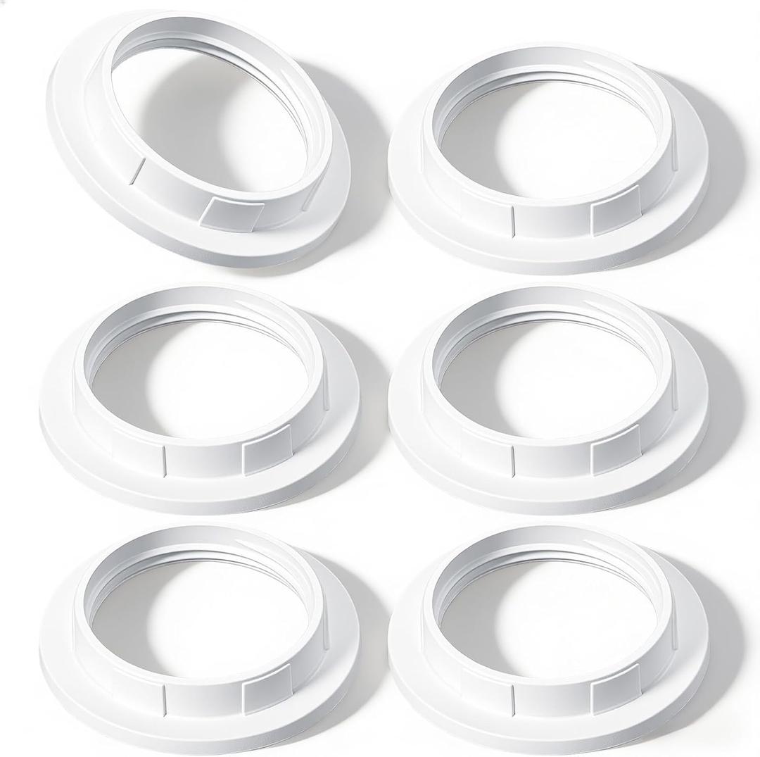 6 Pcs Lamp Shade Ring Replacement E26/E27 Socket Rings for Lamps White Light Socket Shade Ring Retaining Rings for Glass Lamp Shades Light Fixtures(OD 57.5mm, ID 38mm)