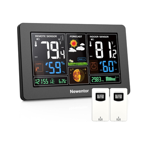 Newentor Weather Station Wireless Indoor Outdoor Thermometer, Color Display Digital Weather Thermometer with Atomic Clock, Barometric Pressure, Forecast Station with Adjustable Backlight,Black,2Sensor