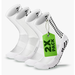 Lux Dual Grip Socks - Soccer Grip Socks for Men and Women. GripArray Performance & Comfort, White (2 Packs)