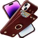 Wallet Case Compatible for iPhone 15 Plus/14 Plus with Credit Card Holder,Shockproof Protective Phone Cover 6.7 inch Supports 360Rotation Ring Stand and RFID Blocking,Burgundy