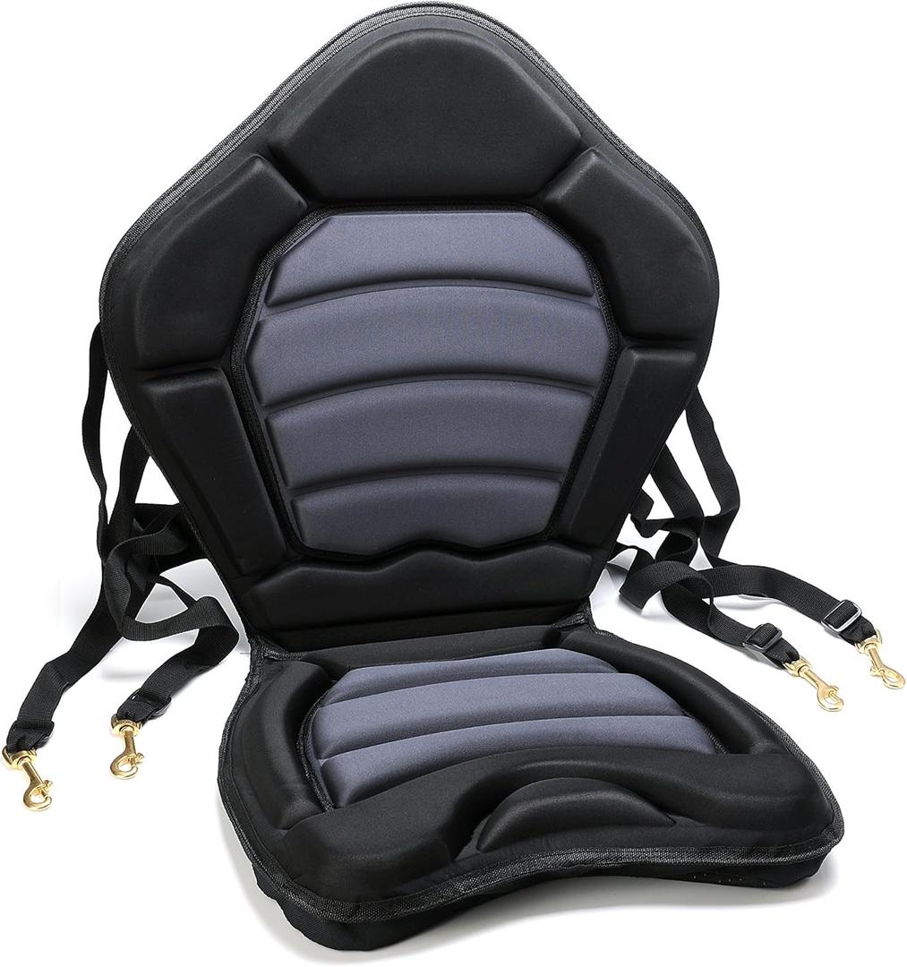 2 Seat Ultra Thick Kayak Seat Cushion with Storage Space Back Cushion 19" x 21" , Bottom Cushion 16" x 13" ( Black and grey )