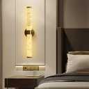 Alabaster Wall Sconces, 24" Brass Wall Sconce, Cylinder Natural Spanish Marble Sconces Wall Lighting, Modern Gold Dimmable Wall Lights for Living Room Bedroom Bathroom Stairs Hallway Entryway