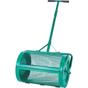 VEVOR Compost Spreader, 24 in Wide Peat Moss Spreader with Push/Tow Handle, 4 Heights Adjustable, Powder-Coated Steel Garden Peat Moss Roller, Heavy Duty Grass Seed Spreaders for Planting Seeding (Green)