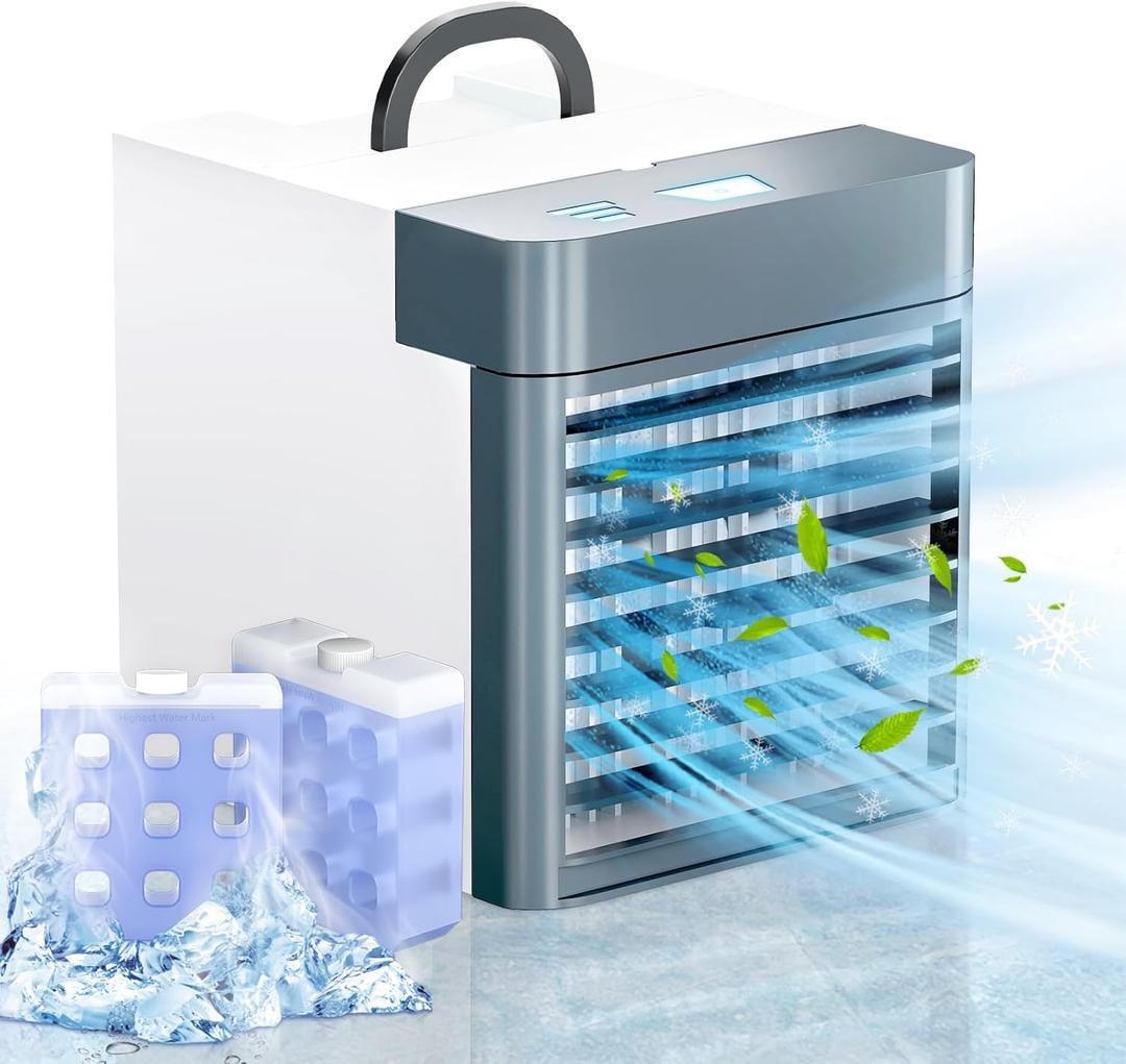 Portable Air Conditioners Fan, Anti-leakage Water Mini Air Cooler with 3 Speeds, Personal Ice Air Conditioner for Room Desk Office Home Tent (White)