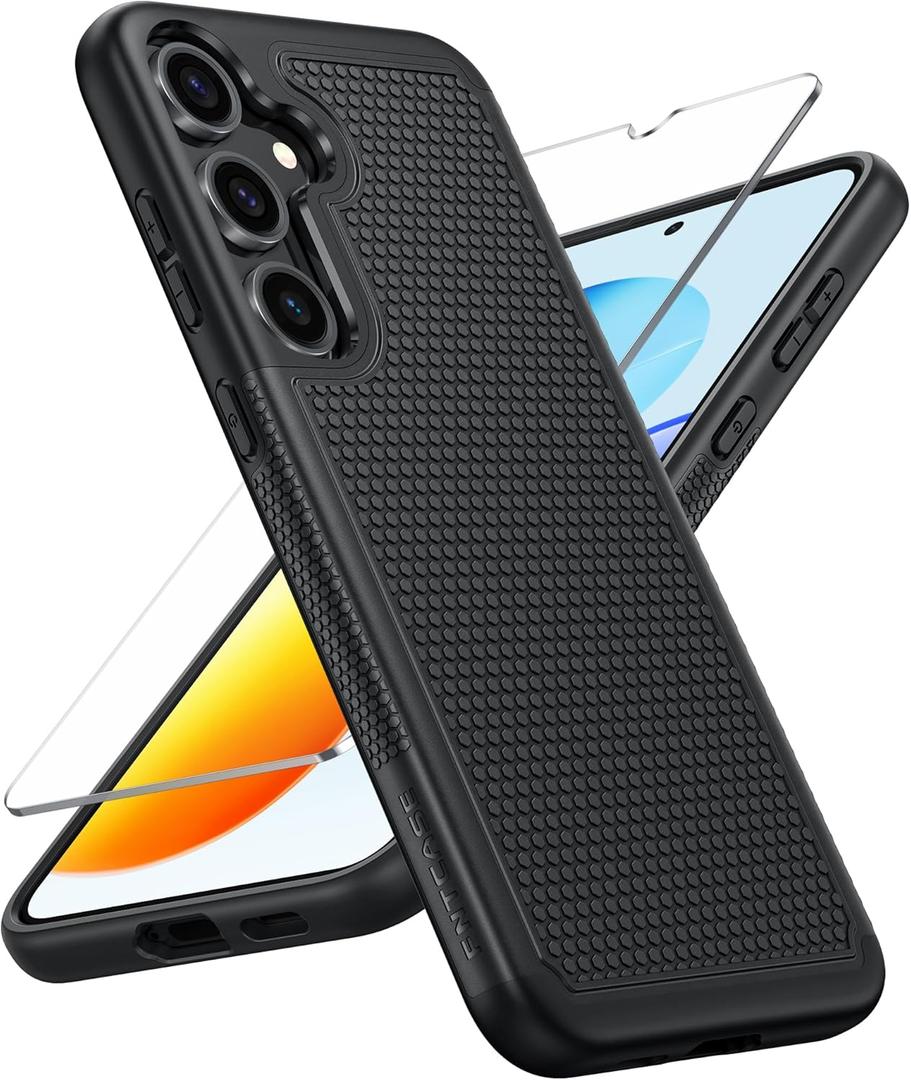 FNTCASE for Samsung Galaxy S25 Case: Dual Layer Heavy Duty Cell Phone Protective Cover Shockproof Rugged with Non-Slip Textured - Military Drop Protection Bumper Tough - 2025, 6.2 inch (Black)