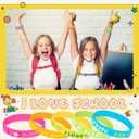 Kigeli 100 Pcs Welcome Back to School Bracelets Silicone Wristbands Gift Bulk First Day of School Favor for Kindergarten Students Prize Party Supplies Decorations (Bright Style)