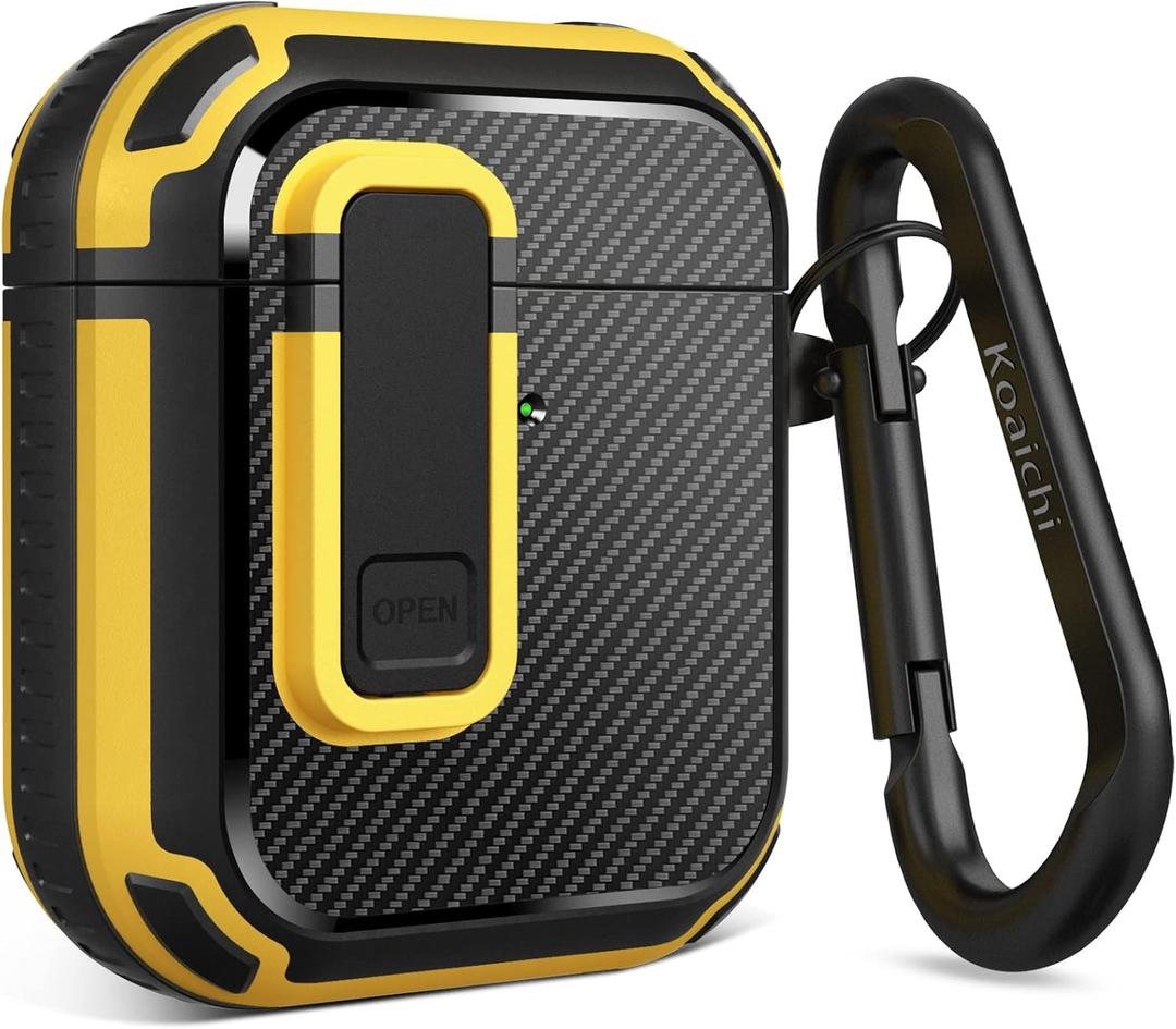 2 x Koaichi for AirPods 2nd/1st Generation Case, Full-Body Ultra-Hard Shell Protective Cover with Lock, Powerful Drop Protection, Well Built Case Designed for AirPods 2/1, Black/Yellow