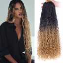 Unionbeauty 24 Inch 8 Packs Boho Box Braids Crochet Hair Curly Ends Goddess Box Braids Crochet Hair for Black Woman Bohemian Hippie Braids Pre-looped Ombre Synthetic Braiding Hair Extension 1B/27#