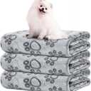 LOKOZ 3 Pack Dog Blankets for Small Dogs, 24" x 32" Soft Paw Print Fleece for Puppy Cats, Washable Pet Throw Blanket for Bed Couch