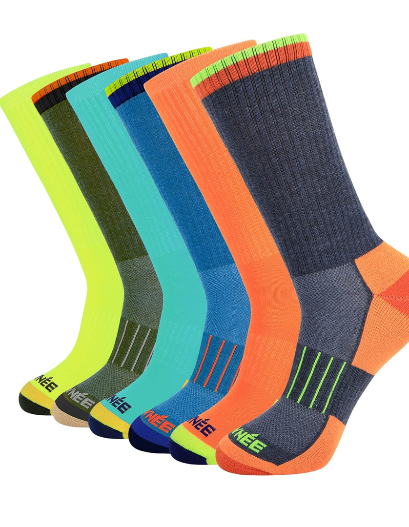 JOYNÉE Mens Athletic Crew Cushion Socks for Running and Workout 6 Pack,Multicolor,Sock Size:10-13