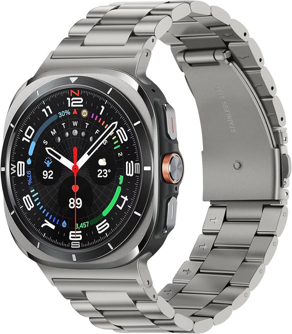 Tasikar Stainless Steel Bands Compatible with Samsung Galaxy Watch Ultra 47mm, No Gap Men Women Genuine Strap for Galaxy Watch Ultra 47mm, Gray Titanium