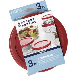 Anchor Hocking Replacement Lids for Glass Food Storage, 4 Cup Round, Set of 3 (Also Compatible with Pyrex Glass Food Storage)