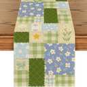 Artoid Mode Patchwork Buffalo Plaid Floral 210 GSM Spring Table Runner, Seasonal Summer Kitchen Dining Table Decoration for Home Party Decor 13x36 Inch