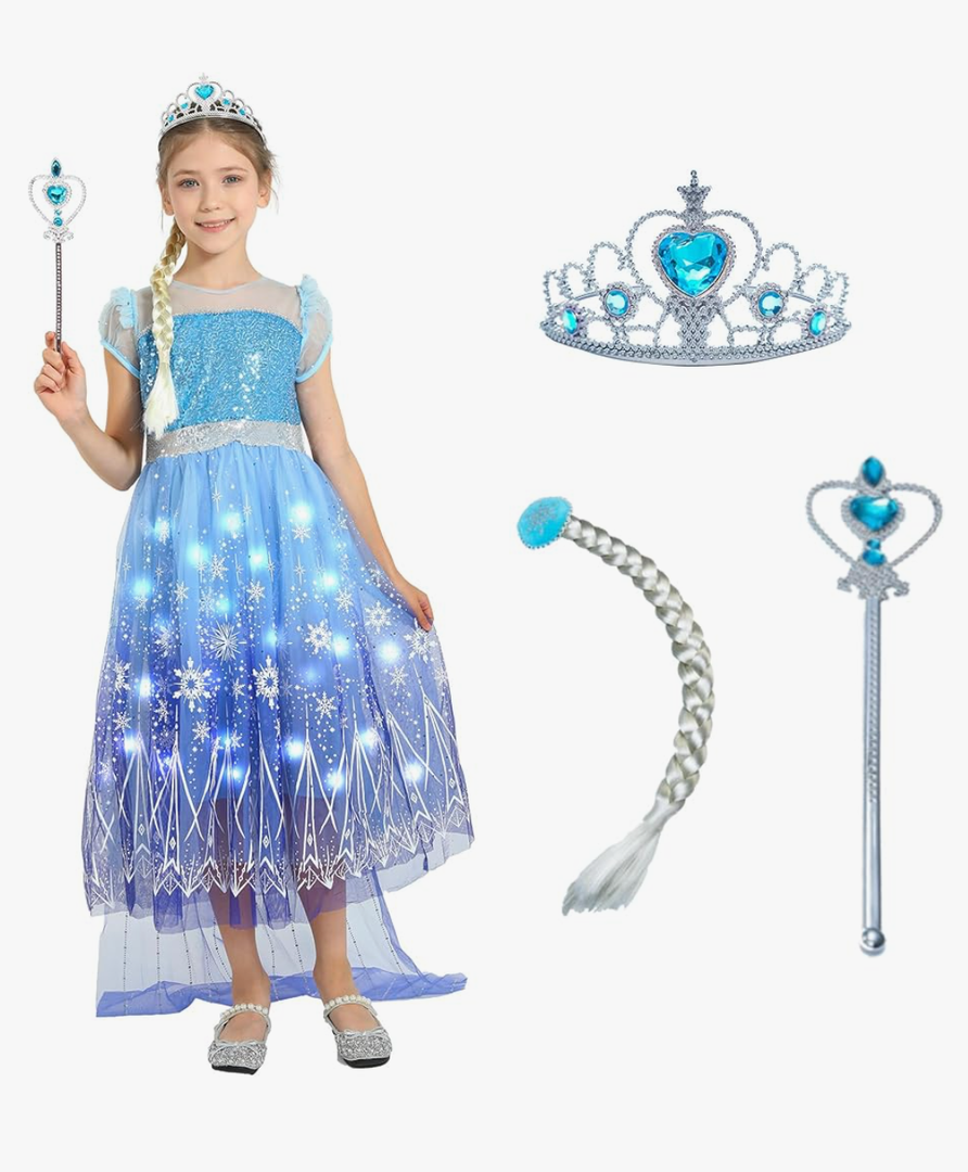 .Lingway Toys Girls Princess Dress Up Costume:Rapunzel Dress For Girls,Light Up Halloween Snow Queen Princess Dress.5-6Y