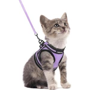 rabbitgoo Cat Harness and Leash Set for Walking Escape Proof, Adjustable Soft Kittens Vest with Reflective Strip for Cats, Comfortable Outdoor Vest, Light Purple, Small