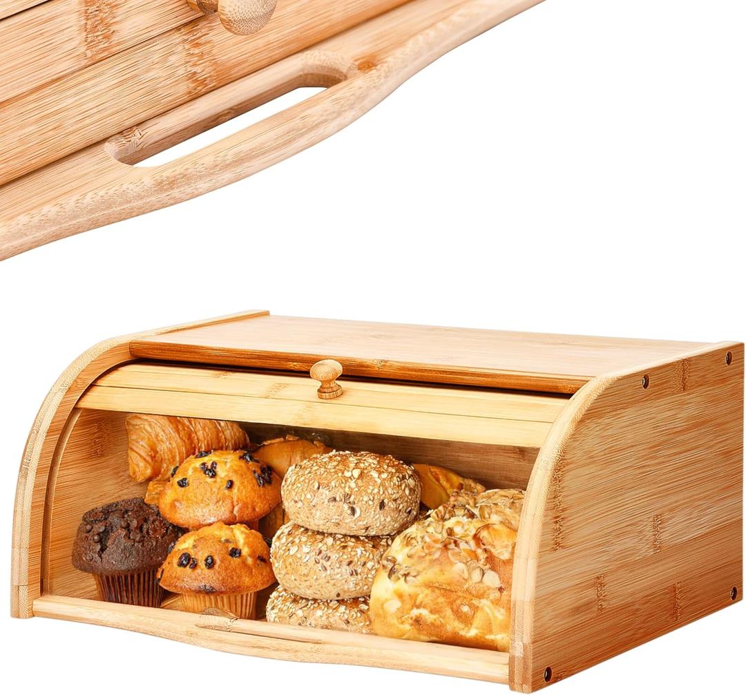 2 Lb. Depot Breadbox for Kitchen Countertop - Vintage-Style Bamboo Bread Box Wood - Japanese Bread Box - Bread Cabinet for Kitchen Counter - Bread Bin - 17'' x 10'' x 7''