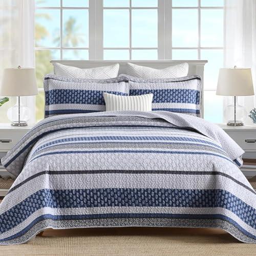 Homzard Quilt Bedding  Twin Size - 100% Cotton Comforter ,Gray Blue Quilts Bedspread for The Bed, Farmhouse Lightweight Bedding All Season